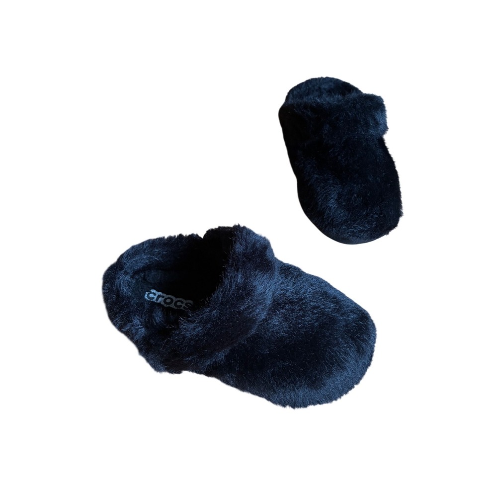 Crocs Classic Fuzz-Mania Black Faux Fur Slippers M6 W8 Cozycore Slip On